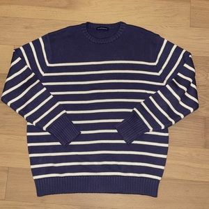 Brandy Melville Blue and White Striped Oversized Crewneck Sweater
